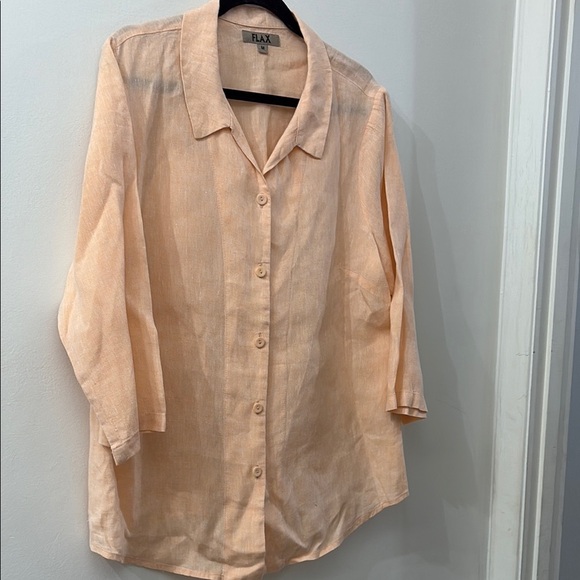 Flax Light Peach Button-Up Blouse - women’s medium  - 3/4 sleeve - linen - Picture 1 of 5